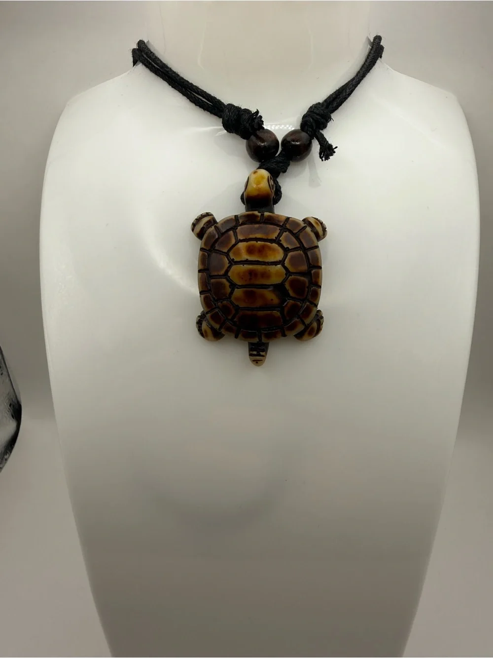 Brown Epoxy Resin Wood Turtle Pendant Necklace with Black Cord